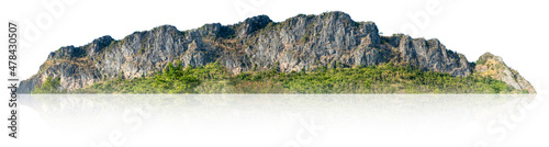 Rocky mountain with green forest at Loei Province, Thailand, isolated on white background.
