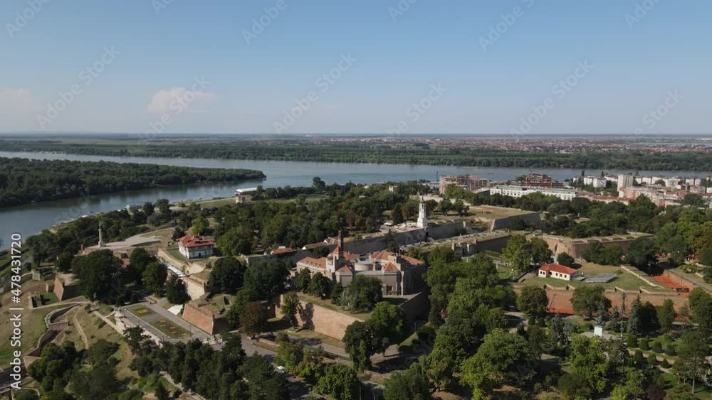 Kalemegdan Fortress and a Confluence of Sava and Danube River. Belgrade, Serbia. Drone Aerial View of Landmarks on Sunny Summer Day Kalemegdan Fortress and a Confluence of Sava and Danube River. Belgrade, Serbia. Drone Aerial View of Landmarks on Sunny Summer Day