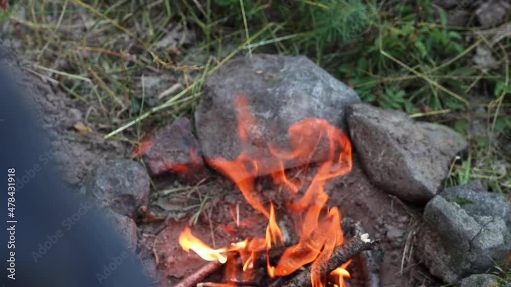 Piece Of Thread Breaks In The Fire, Static Shot Piece Of Thread Breaks In The Fire, Static Shot