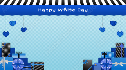 ホワイトデー　フレーム・背景素材（水色背景／アスペクト比 16：9 ワイドサイズ）