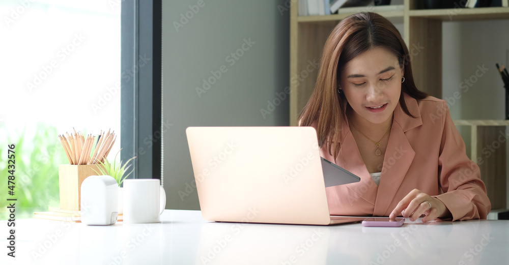 Smart businesswoman analysing financial document at office.. Smart businesswoman analysing financial document at office..