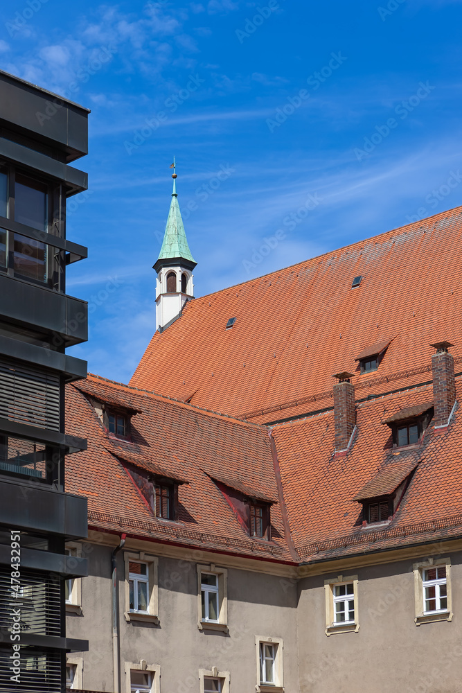 Obraz premium Tiled roofs of medieval Regensburg. Bavaria, Germany