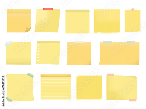 Sticky notes big set collection. Realistic yellow post it notes isolated in white background.