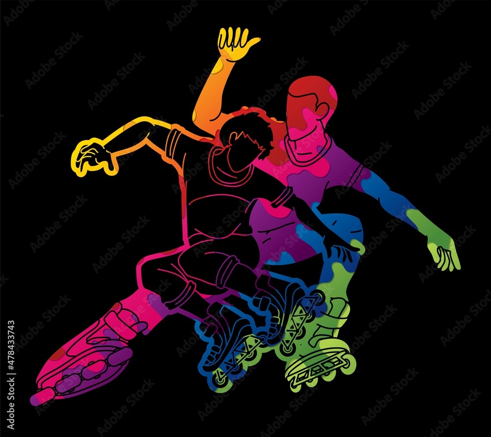 Group of Roller blade Players Action Vector