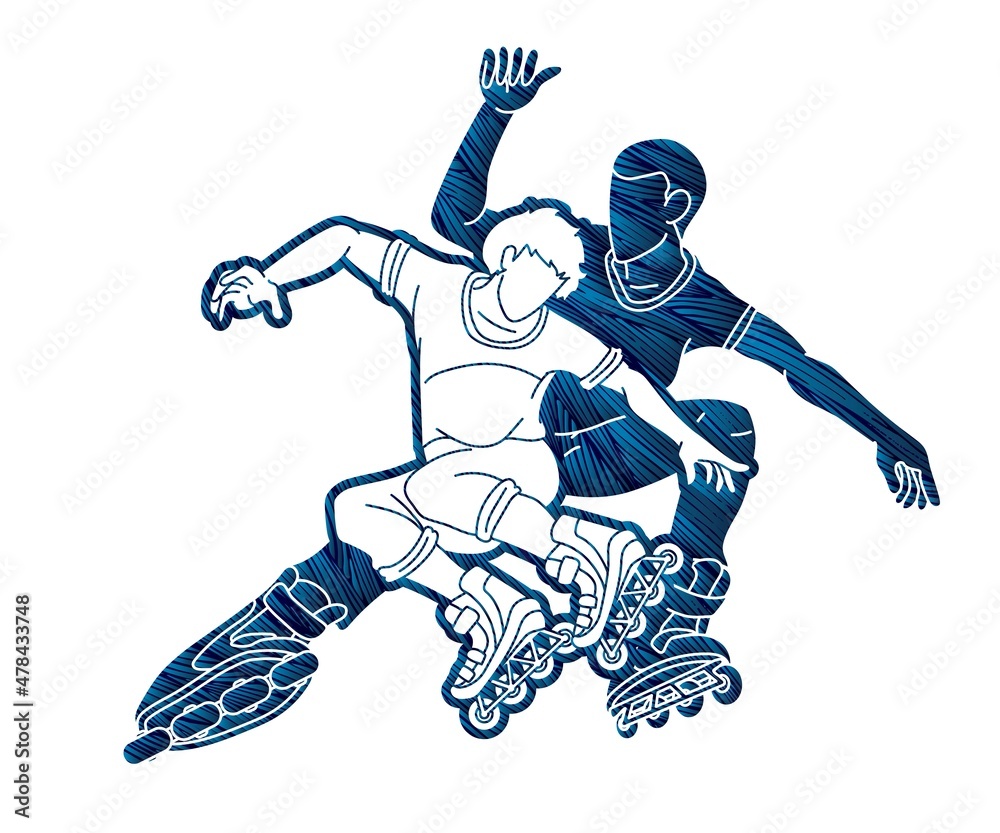 Group of Roller blade Players Action Vector