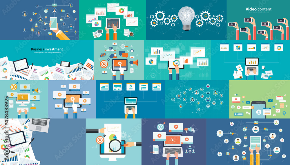 set business flat vector illustration design concept for web banner homepage and social media marketing 