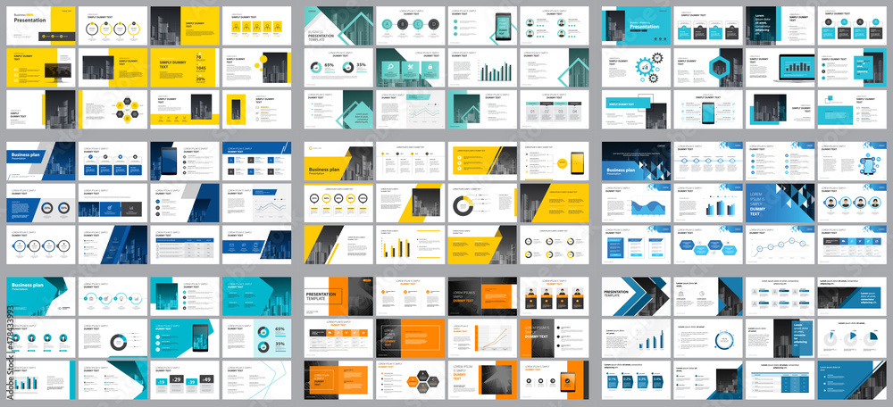 Set business presentation design template backgrounds and page layout design for brochure, book, magazine, annual report and company profile, with info graphic elements graph design concept - obrazy, fototapety, plakaty 