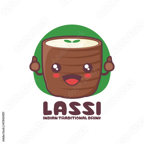 vector lassi cartoon mascot, traditional Indian drink illustration, suitable for, logos, prints, labels, stickers