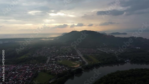 Aerial view residential house at Batu Kawan in sunset hour photo