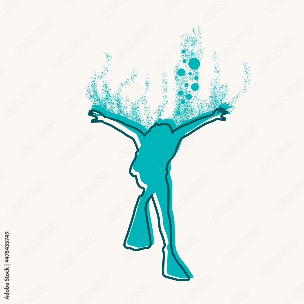 Diving sport concept. Thin line style silhouette of diver. Diving sport concept. Thin line style silhouette of diver.