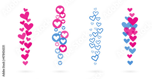 Stream of flying hearts. Like elements for social media live translation. Vector illustration.