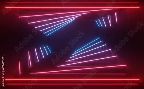 Fototapeta Naklejka Na Ścianę i Meble -  3d render of RGB neon light on darkness background. Abstract Laser lines show at night. Ultraviolet spectrum beam scene