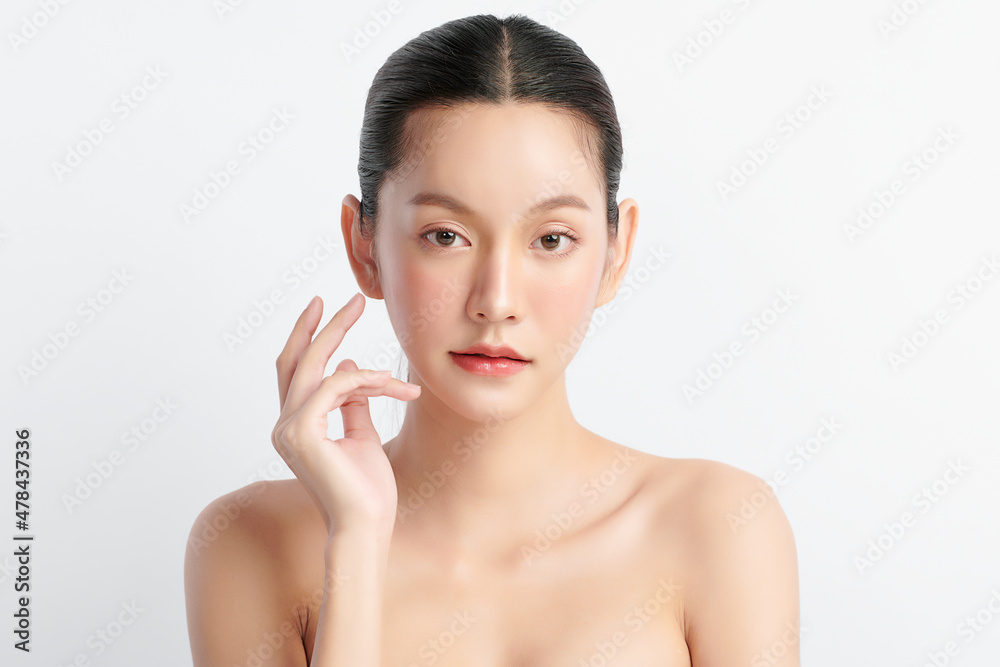 Beautiful young asian woman with clean fresh skin on white background, Face care, Facial treatment, Cosmetology, beauty and spa, Asian women portrait.