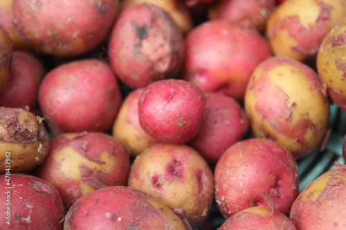 Closeup shot of little red potatoes on a table