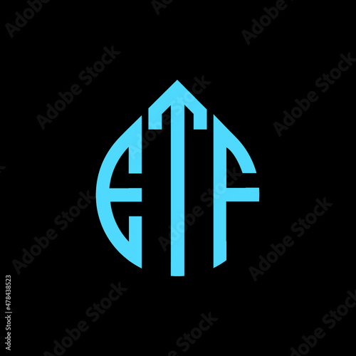 ETF letter logo design on black background. ETF circle letter logo design with ellipse shape. ETF creative initials letter logo concept. ETF logo vector 