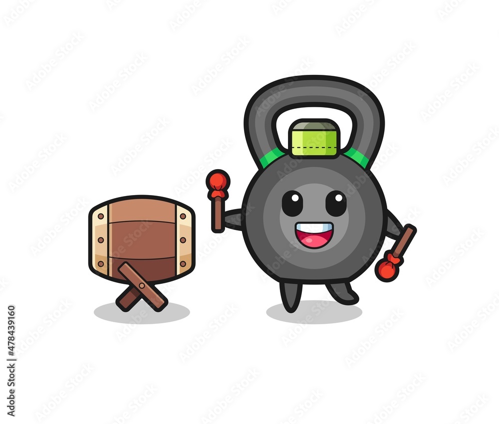 Fototapeta premium kettlebell muslim cartoon is beating the bedug