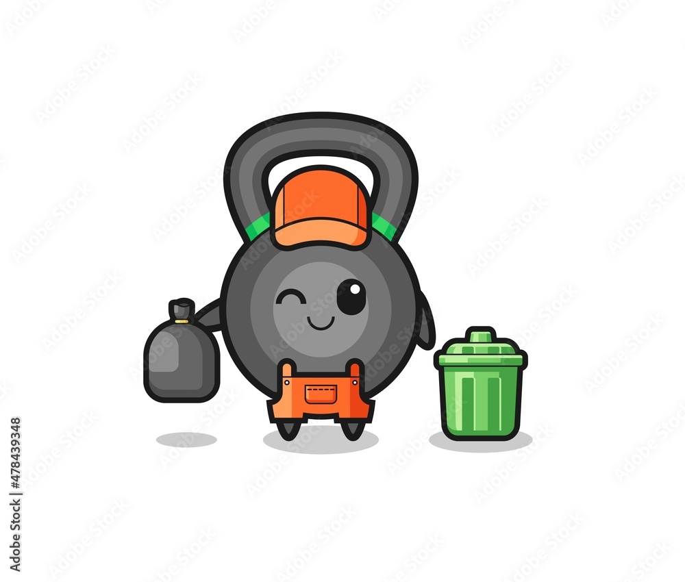 the mascot of cute kettlebell as garbage collector the mascot of cute kettlebell as garbage collector