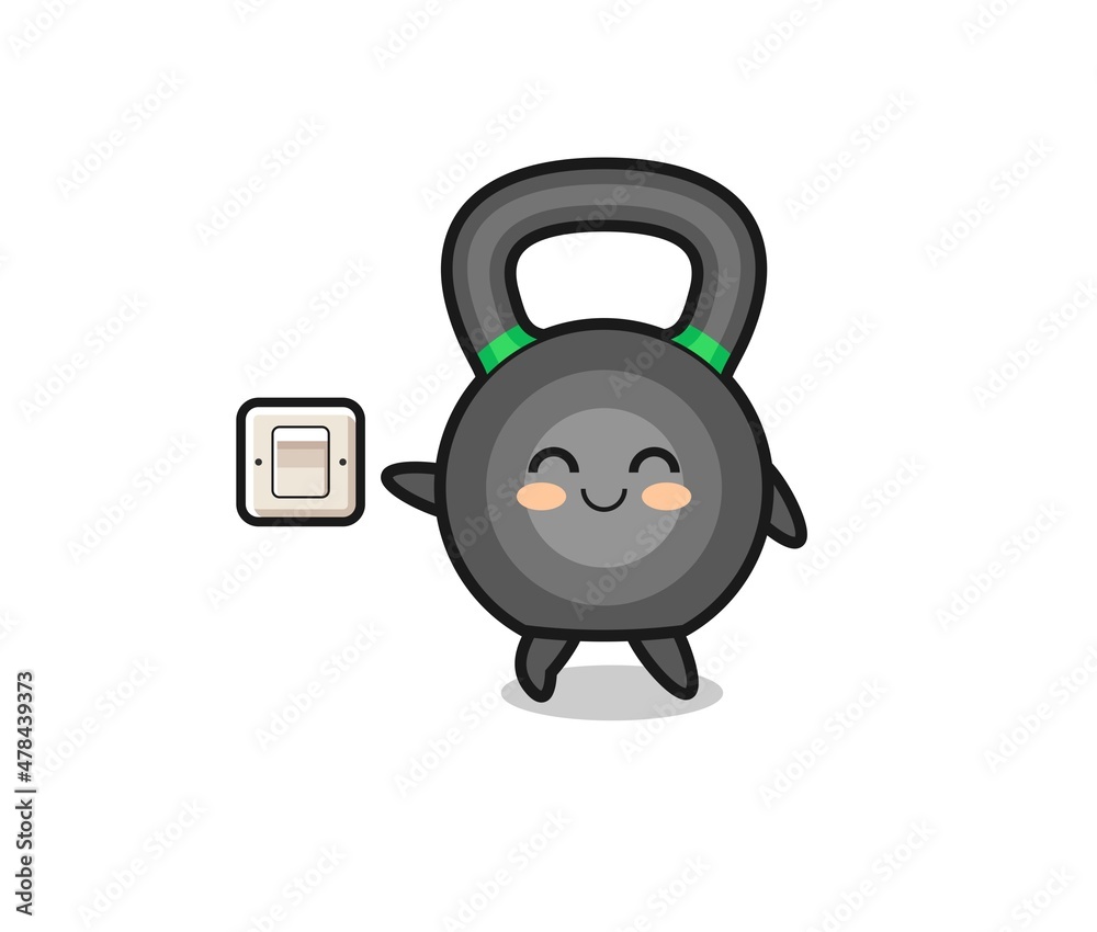 cartoon kettlebell is turning off light cartoon kettlebell is turning off light