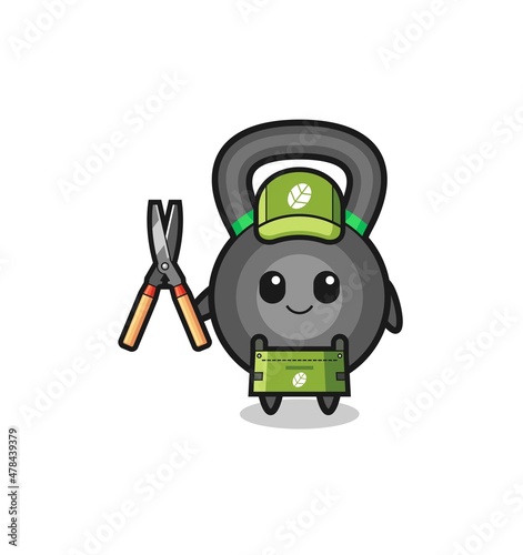 cute kettlebell as gardener mascot