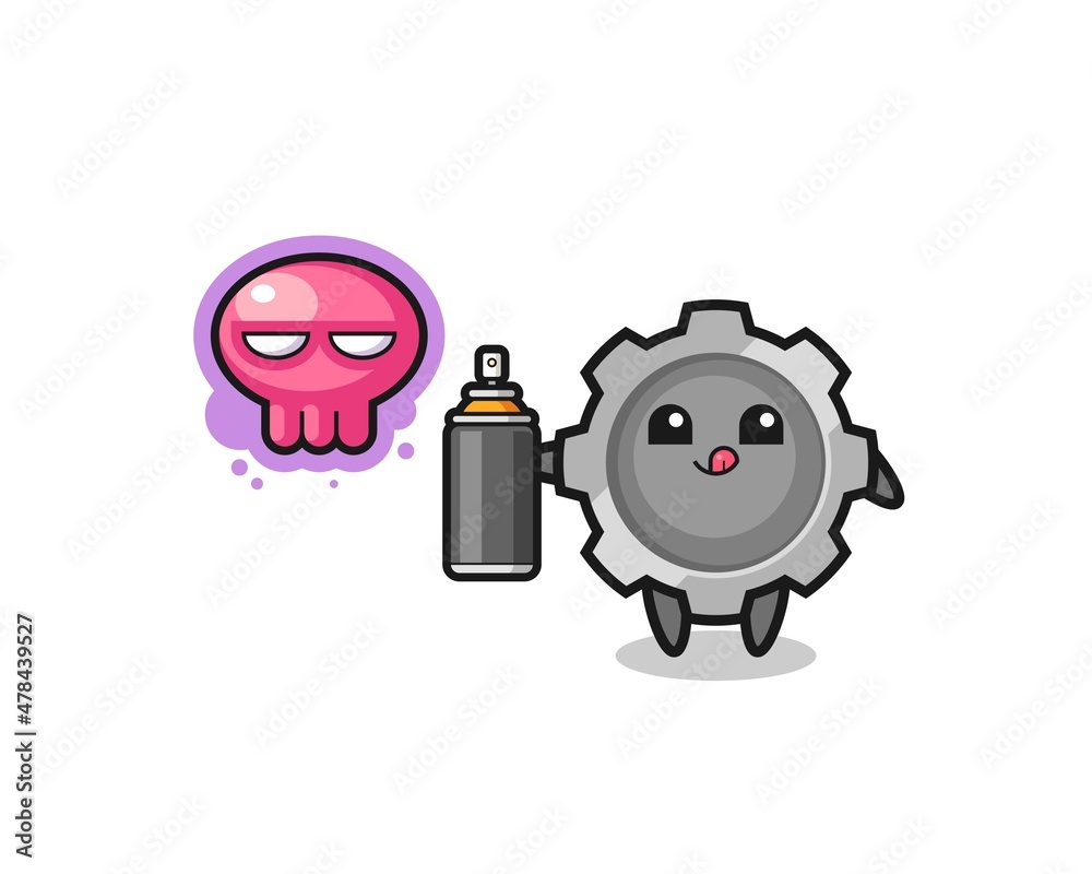 gear cartoon make a graffiti with a spray paint gear cartoon make a graffiti with a spray paint