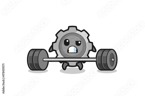 cartoon of gear lifting a barbell © heriyusuf