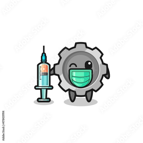 gear mascot as vaccinator