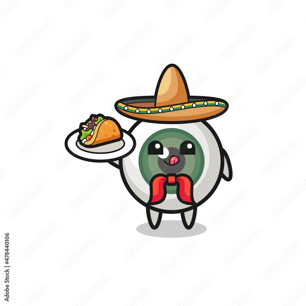 eyeball Mexican chef mascot holding a taco eyeball Mexican chef mascot holding a taco