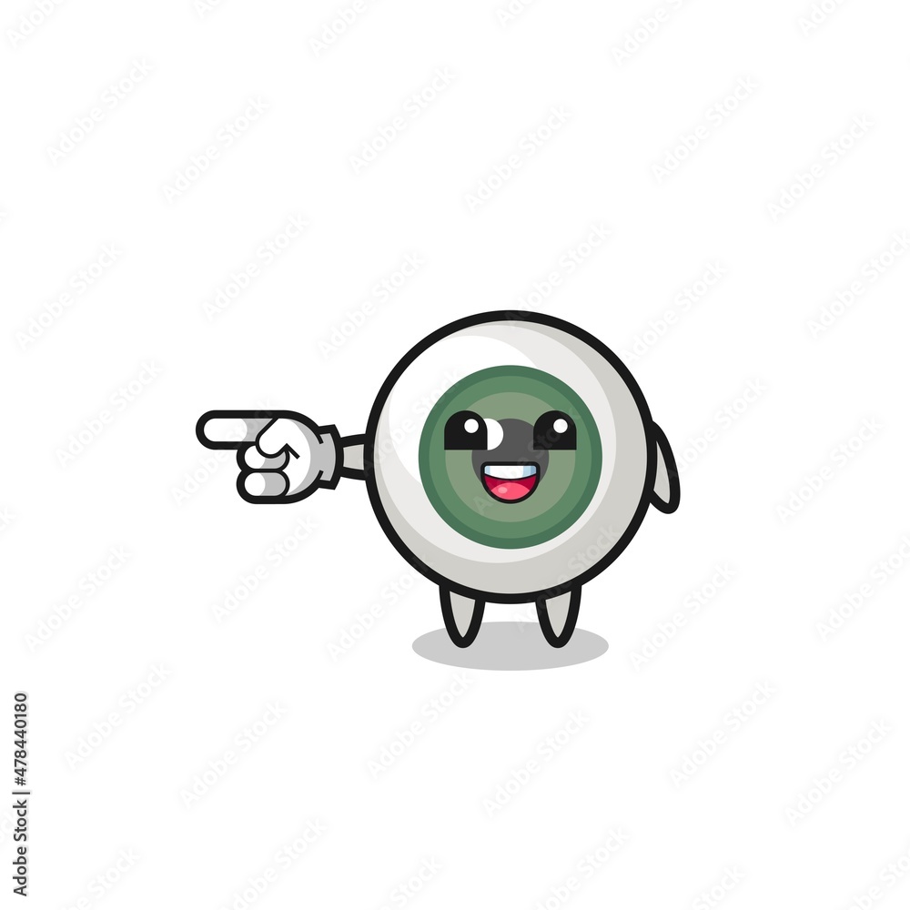 eyeball cartoon with pointing left gesture