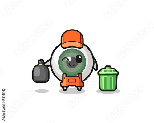 the mascot of cute eyeball as garbage collector