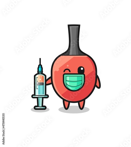 table tennis racket mascot as vaccinator