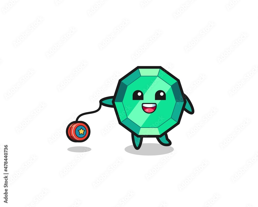 cartoon of cute emerald gemstone playing a yoyo cartoon of cute emerald gemstone playing a yoyo
