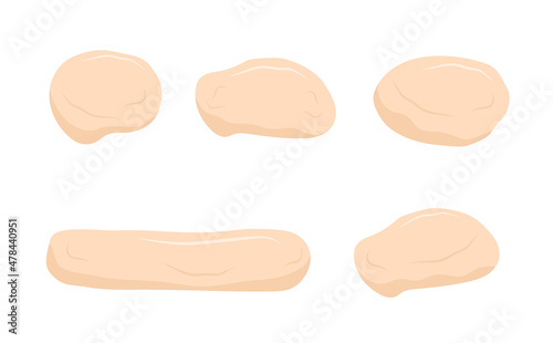 Kneading dough concept. Fresh raw dough balls collection. Homemade pasta or bread. Stay home and cook healthy food by recipe. Vector illustration in flat cartoon style.