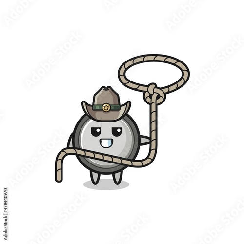 the button cell cowboy with lasso rope