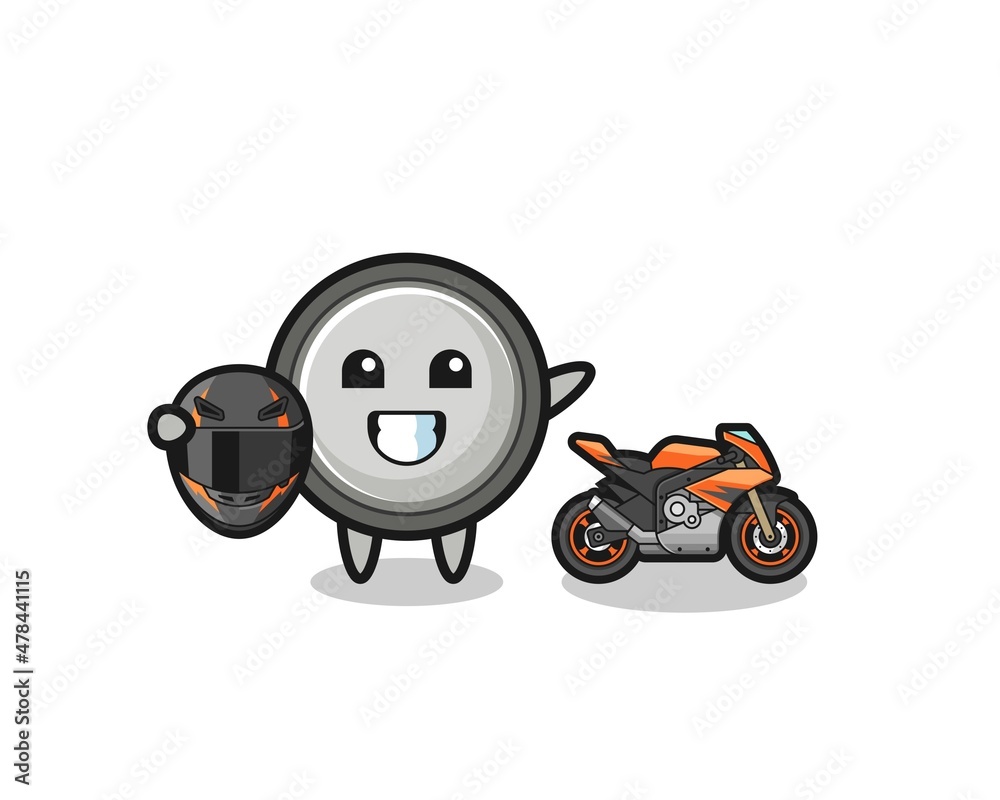 cute button cell cartoon as a motorcycle racer cute button cell cartoon as a motorcycle racer
