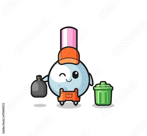 the mascot of cute cotton bud as garbage collector
