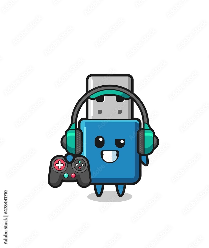flash drive usb gamer mascot holding a game controller