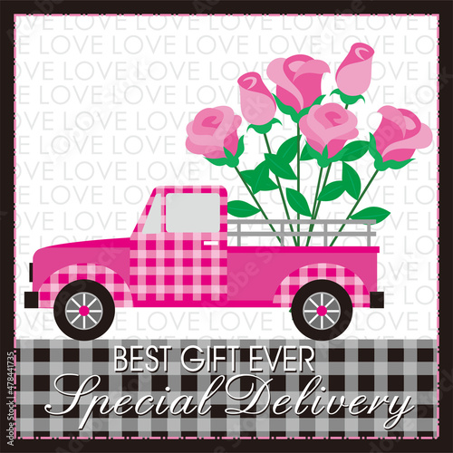 car with flowers for valentine or wedding card