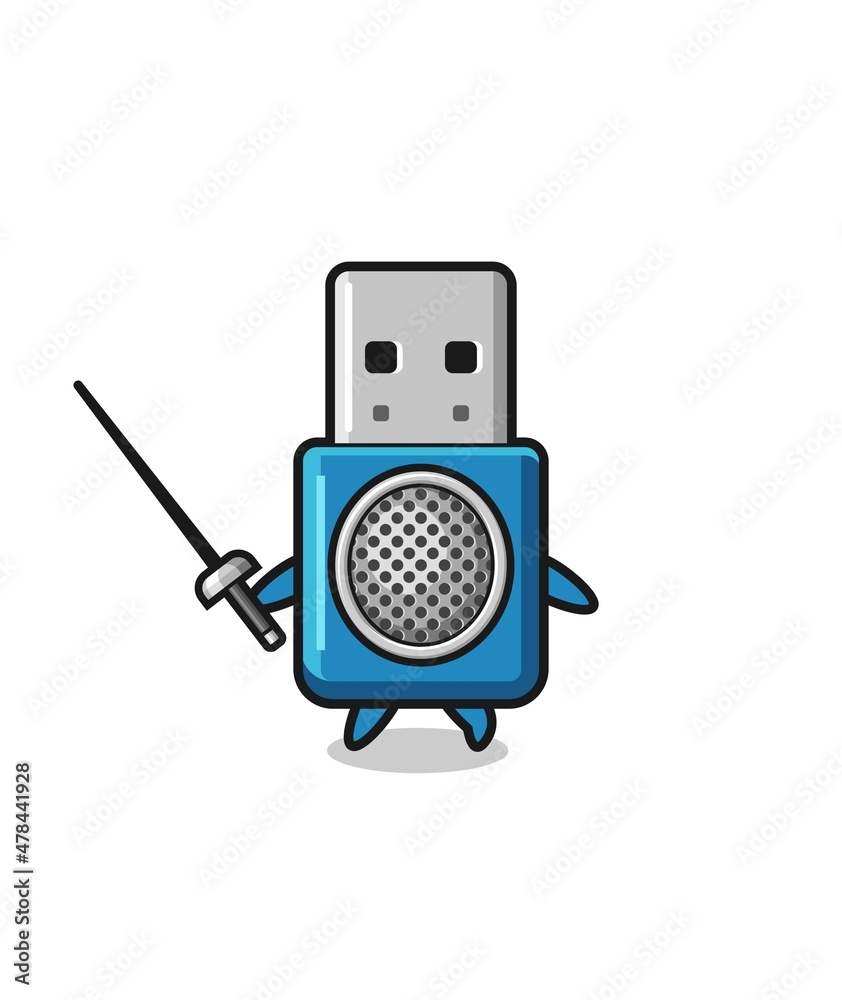 flash drive usb earth cartoon as fencer mascot