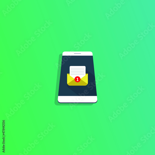 Unread email notifications. New message on smartphone screen. Vector illustration. 
