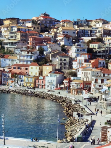 parga city greek tourist resort houses roofs sea , greece