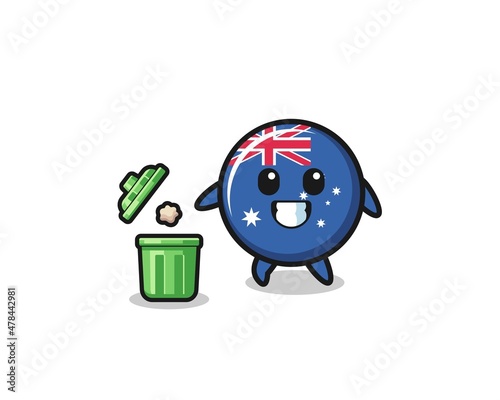 illustration of the australia flag throwing garbage in the trash can