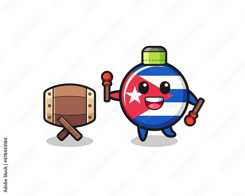 Fototapeta premium cuba flag muslim cartoon is beating the bedug