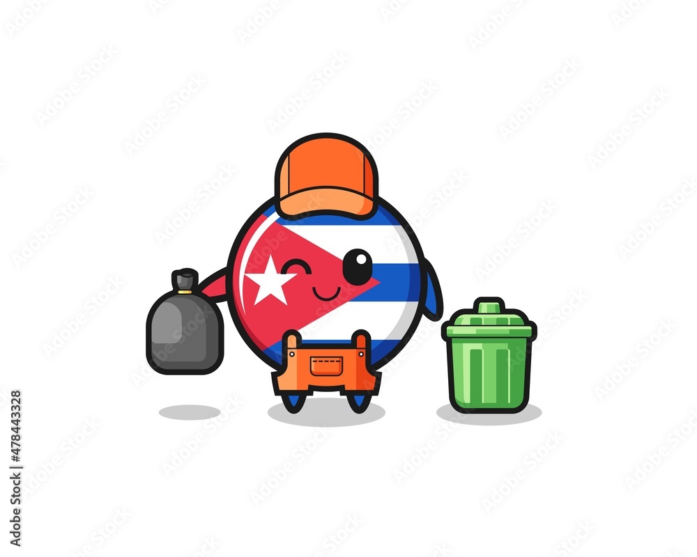 the mascot of cute cuba flag as garbage collector the mascot of cute cuba flag as garbage collector
