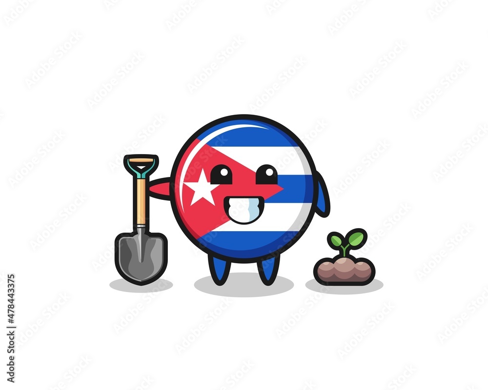 cute cuba flag cartoon is planting a tree seed cute cuba flag cartoon is planting a tree seed