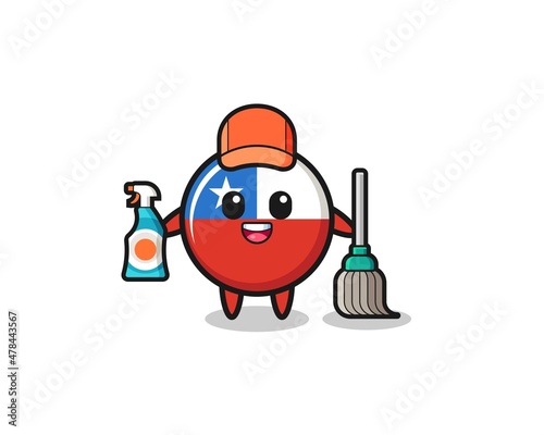 cute chile flag character as cleaning services mascot