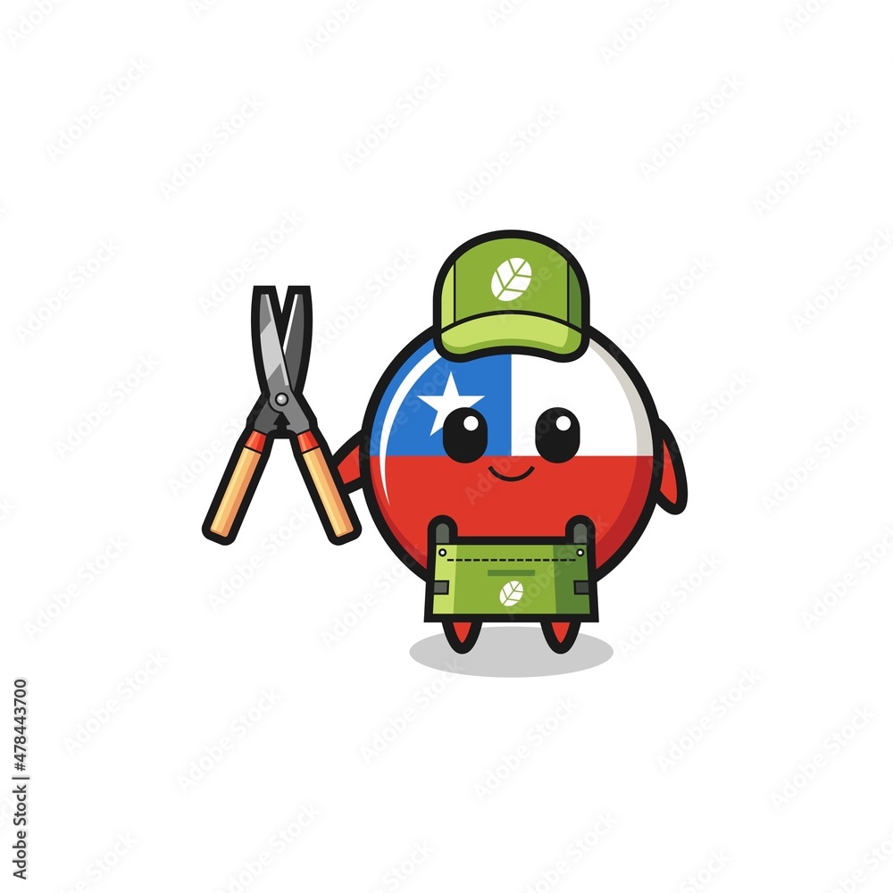 Fototapeta premium cute chile flag as gardener mascot