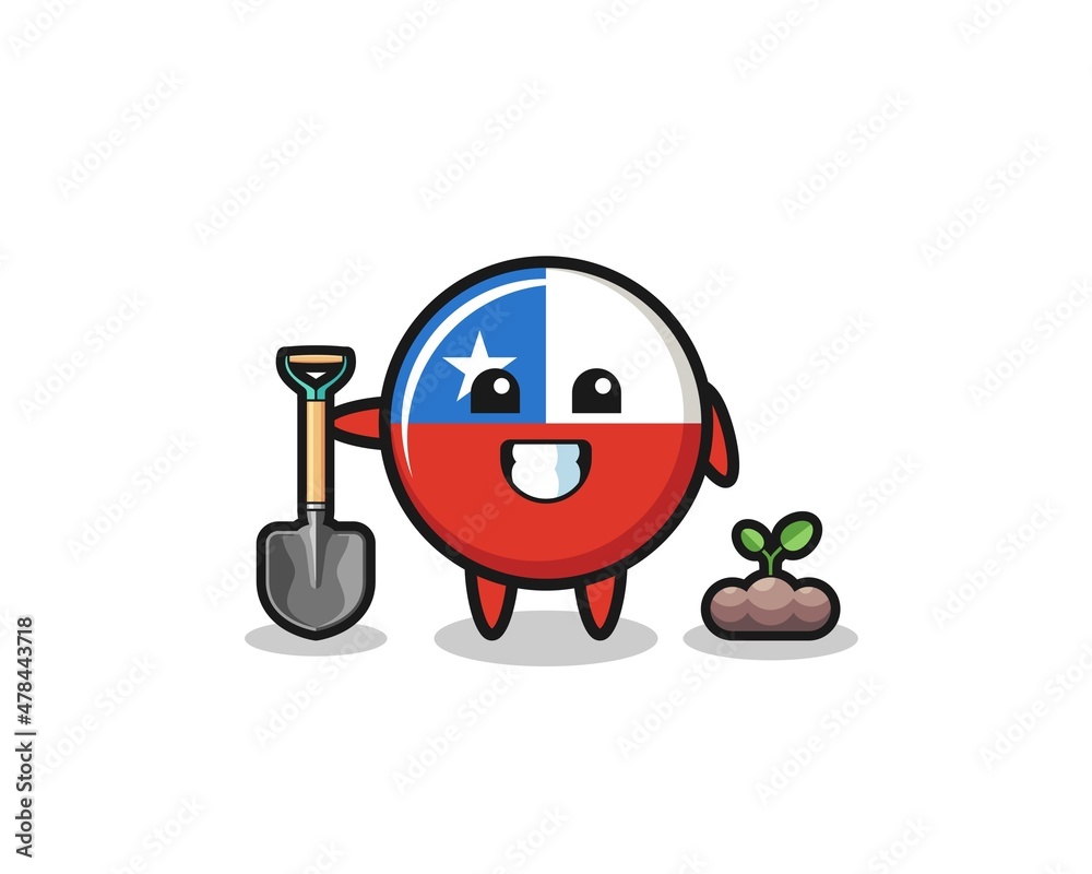 cute chile flag cartoon is planting a tree seed cute chile flag cartoon is planting a tree seed