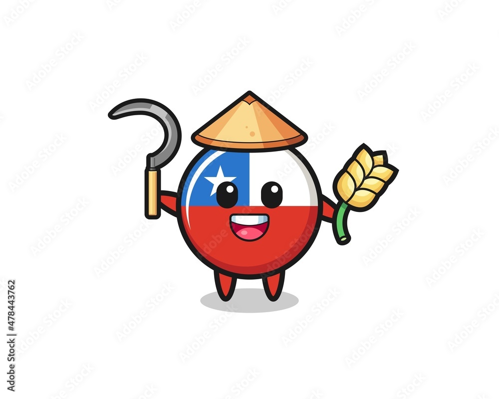 chile flag Asian farmer holding paddy