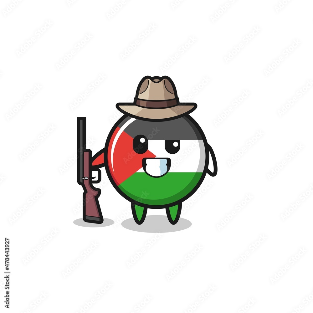 palestine flag hunter mascot holding a gun