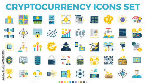 Cryptocurrency and Blockchain Flat Icons